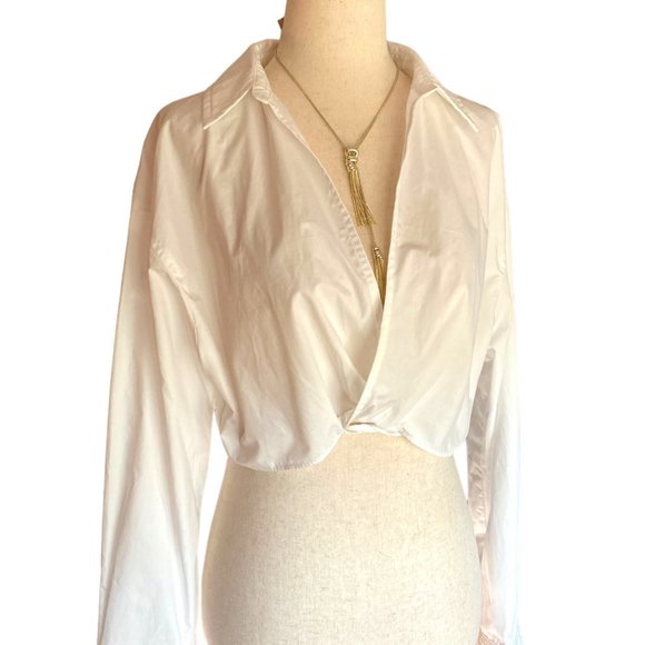 Vestique Cropped Top Women Size Medium White Wraparound Tie Long Sleeve Clublife - Picture 6 of 12